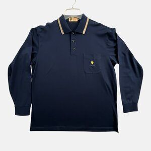 Caesar Polos Shirt Mens 54 Large Blue Long Sleeve Mercerized Cotton Preppy Italy